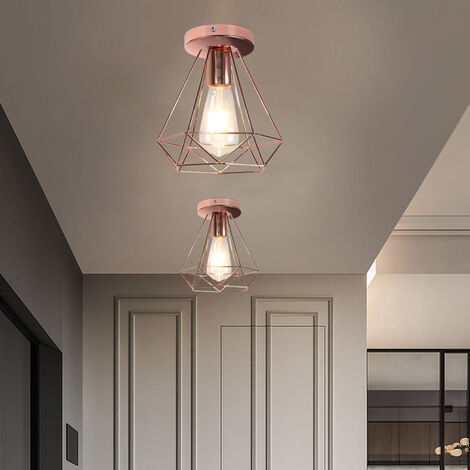 iDEGU Lampada a Sospensione Vintage E27 Plafoniera Industriale in Legno Metallo Gabbia Lampada da Soffitto Retrò Lampadario a Sospensione per Cameretta Cucina Salotto Sala da Pranzo (Oro Rosa, Legno