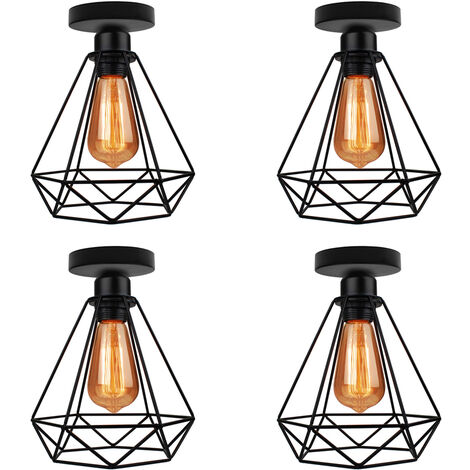 Plafoniera, Lampada da Soffitto in Metallo, Illuminazione con Ø20cm Gabbia a Form di Diamante, Lampadario con Attacco E27 (4X Nero)