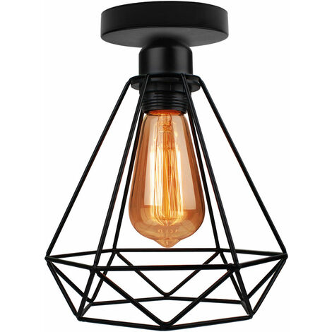 Plafoniera, Lampada da Soffitto in Metallo, Illuminazione con Ø20cm Gabbia a Form di Diamante, Lampadario con Attacco E27 (1X Nero)