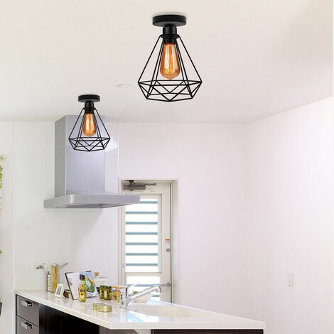 Lampada A Sospensione Soffitto Industriale In Metallo Nero – A Forma Di Gabbia Diamantata, Stile Vintage, Attacco E27, Dimensioni 20x22 Cm - 5