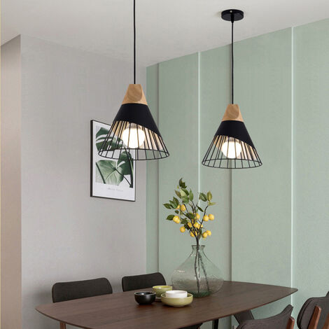Chrasy Lampadario A Sospensione Industriale E27 – Metallo E Legno, Colore Rosa, 28 Cm, Per Cucina E Soggiorno - 2