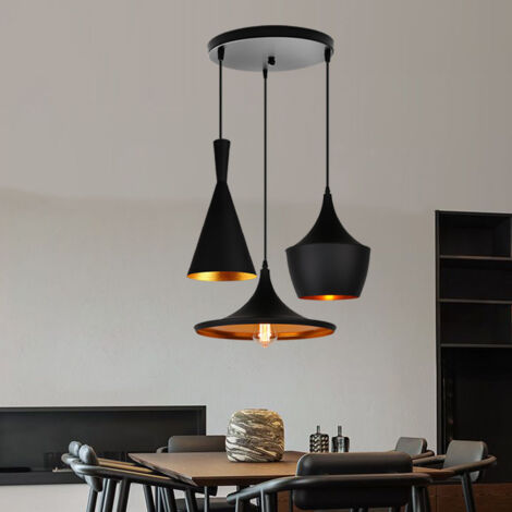 Lampadario Moderno Industriale Lámpara Colgante in Metallo Illuminazione 3 Luci E27 Plafoniera in Stile Geometrico Artistico per Sala da Pranzo Soggiorno Camera da Letto Nero e Oro (1/5)