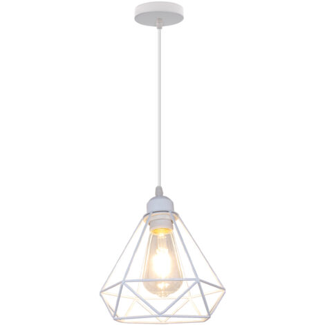 Lampada a Sospensione, 1 Luci Plafoniera con Ø20cm Gabbia in Metallo Diamante, Lampadari per Soggiorno Cucina Bianco - 1 Pezzi