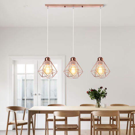 Lampada A Sospensione, Plafoniera Con Gabbia In Metallo Diamante Lampadari Per Soggiorno Cucina Nero 3 Luci Con Portalampada A Palo Lungo 49432241