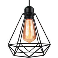 Lampada a Sospensione, Plafoniera con Gabbia in Metallo Diamante, Lampadari per Soggiorno Cucina Nero - 1 Luci