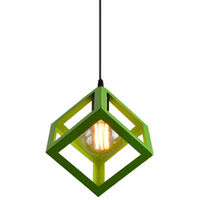 Lampada a Sospensione Creativo Lampada da Soffitto Cubo Lampadario con Gabbia Metallica E27 para Soggiorno Cucina Camera da Letto - Verde