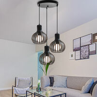 3 Luci Lampada a Sospensione Vintage Industriale Stile Illuminazione da Soffitto con Ø20cm Gabbia Zucca in Metallo Nero