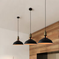 3X Lampada a Sospensione, Vintage Lampada da Soffitto con Paralume in Metallo, Industriale Stile Illuminazione Supporto Edison E27 per Corridoio Cucina Isaland Camera da Letto Scala (Nero e Bianco)