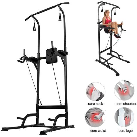 Foroo Adjustable Home Gym Pull Up Bar Dip Power Tower Fitness Exercise Station? - Black