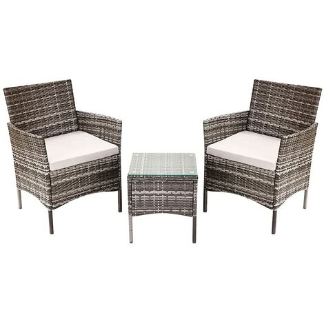Foroo Rattan Garden Furniture Set 3 piece,Patio Table Sofa Chair Corner Garden Furniture Includes 1 Table and Garden Chairs Set of 2 (Gray)