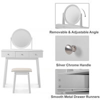 Foroo Dressing Table Set with Mirror and Stool Girls Makeup Desk Dresser with 3 Drawers Bedroom White - White