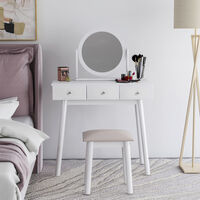 Foroo Dressing Table Set with Mirror and Stool Girls Makeup Desk Dresser with 3 Drawers Bedroom White - White