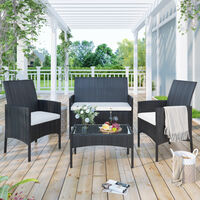 Foroo 4pcs Outdoor Balcony Rattan Chair with Tea Table Garden Furniture Sets Black - Black