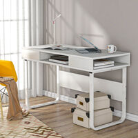 Foroo Computer Desk Home Office Study Desk Corner 2 Drawers Workstation PC Table White - White