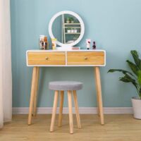 Foroo Dressing Table Set with Mirror and Stool Girls Makeup Desk Dresser with 2 Drawers Bedroom - White