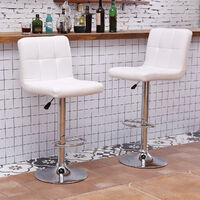 Foroo Bar Stools Set of 2 Cortex Upholstered Seat with Backrest Black Metal Legs Counter Breakfast Chairs Kitchen White - White