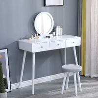 Foroo Dressing Table Set with Mirror and Stool Girls Makeup Desk Dresser with 3 Drawers Bedroom - White - White