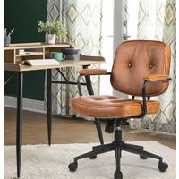 Foroo Faux Leather Office Chair Brown Desk Chair with upholstered armrests, Tan Office Cahir on Wheels for Home