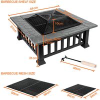Foroo Large 3 in 1 Fire Pit, Outdoor Square Metal Brazier Table, Garden Patio Heater/Ice Pit with Waterproof Cover, 81.2x81.2x50 cm (LxWxH)