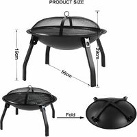 Foroo Folding Fire Pit Grill Round BBQ Patio Garden Camping Heater With Cover Portable