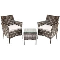 Foroo Rattan Garden Furniture Set 3 piece,Patio Table Sofa Chair Corner Garden Furniture Includes 1 Table and Garden Chairs Set of 2 (Gray)