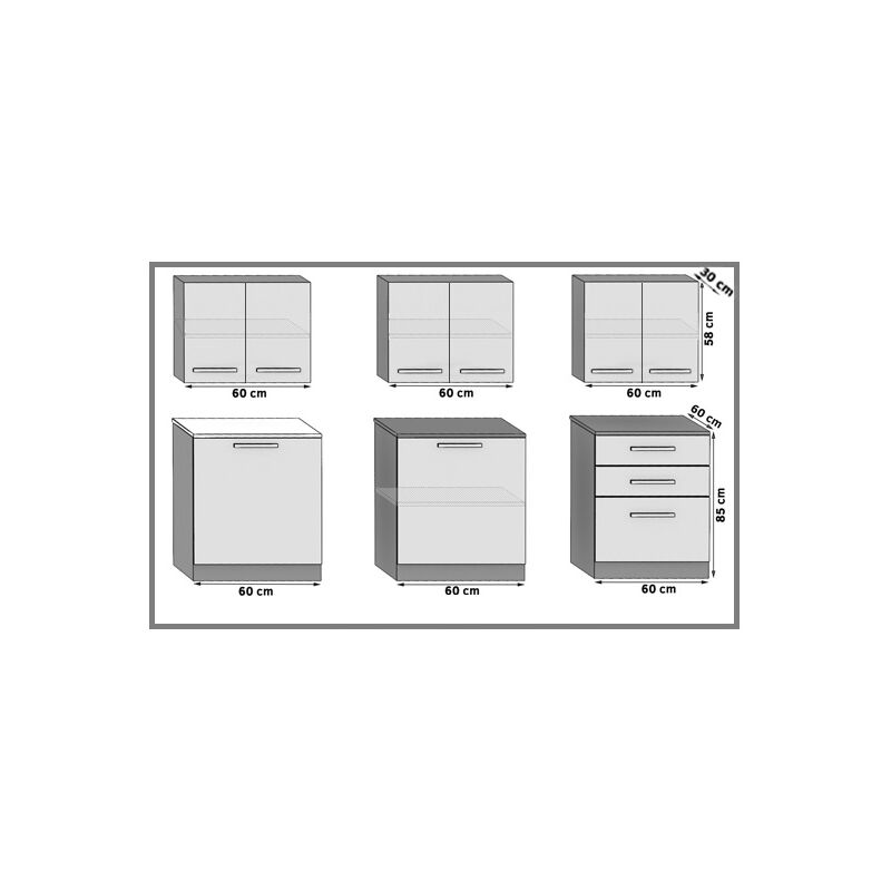 NOORA Cocina Completa Modular + Lineal L 180 cm 6 piezas Encimera INCLUIDO  Juego de muebles de cocina