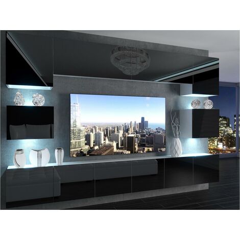 arrebatar evaporación gloria KLARI Mueble TV + LED Unidad de pared de estilo moderno Ancho 300 cm  colgante de pared para TV con acabado brillante