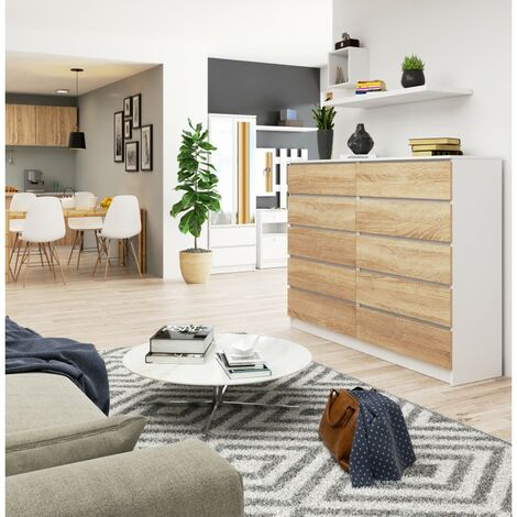 Cómoda blanca – Cómoda alta de 4 cajones para dormitorio con cajones anchos  y asas de madera, cómoda moderna de madera para dormitorio, armario