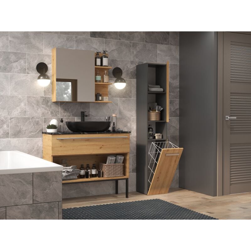 HORTI - Mobile bagno con portabiancheria - 31x30x174 cm - Colonna