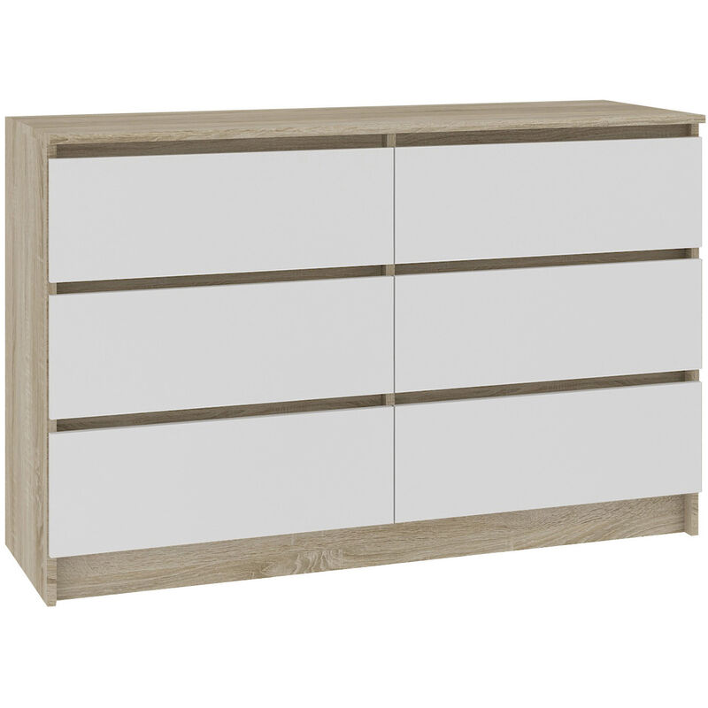 ASTER - Cassettiera grande per camera da letto soggiorno ufficio - 6  cassetti - 138x40x77cm - 6 cassetti - Stile scandinavo