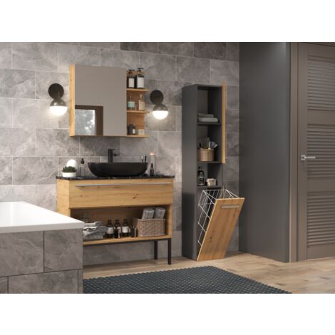 HORTI - Mobile bagno con portabiancheria - 31x30x174 cm - Colonna  portaoggetti bagno