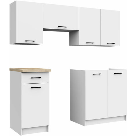 ASTRA - Cucina completa lineare + componibile 180cm 5 pz - Piano di lavoro INCLUSO - Set mobili cucina - Bianco