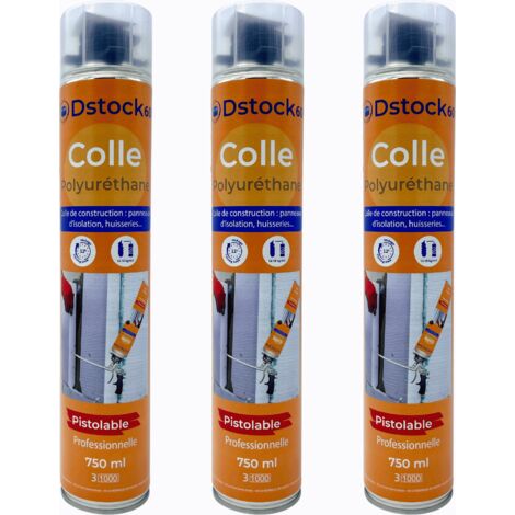 DSTOCK60- 3 colles de montage polyuréthane pistolable - Colle polyuréthane non expansive - Pour le collage et montage de matériaux isolants, panneaux XPS et EPS, rouleaux d'étanchéité toiture bitume…