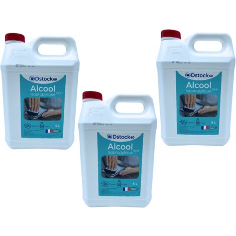 DSTOCK60 – Lot de 3 Bidons de 5 litres d’Alcool Isopropylique 99.9% extra pur - Isopropanol liquide IPA parfait comme solvant, nettoyant et dégraissant