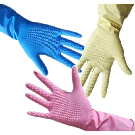 Lot de 3 paires (rose. jaune. bleu) - gants de ménage étanches et longs -  taille S