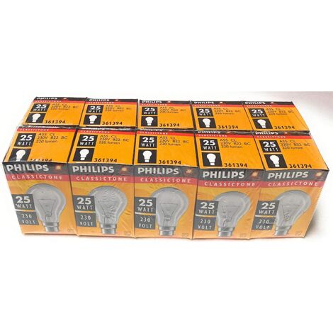 Philips – Lot de 10 ampoules B22 25W clair A55 – Éclairage classique pour luminaires – Lumière agréable et diffuse – Utilisation intérieure