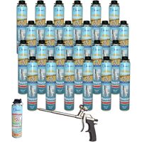 DSTOCK60-24 mousses pistolables expansives 750ml + 1 pistolet + 1 nettoyant - Isole. colle et rebouche - Extérieur & Intérieur