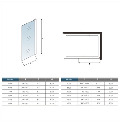 8mm Nano+ESG walk in Duschtrennwand Duschwand 70X200cm mit einstellbar Stabilisator 2030-3200mm