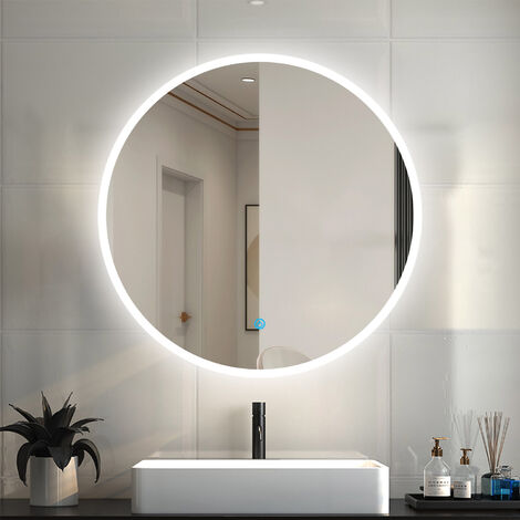 LED Spiegel Badspiegel mit Beleuchtung Badezimmer Rund Spiegel Kaltweiß 6000k Wandspiegel mit Touchschalter 90x90cm Beschlagfrei