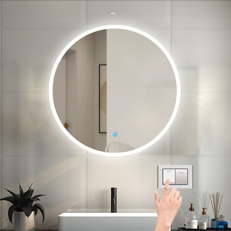 LED Spiegel Badspiegel mit Beleuchtung Badezimmer Spiegel Rund mit Beschlagfrei 3 Lichtfarbe dimmbar 3000k-6000k Wandspiegel mit Touchschalter 50x50cm + Speicherfunktion