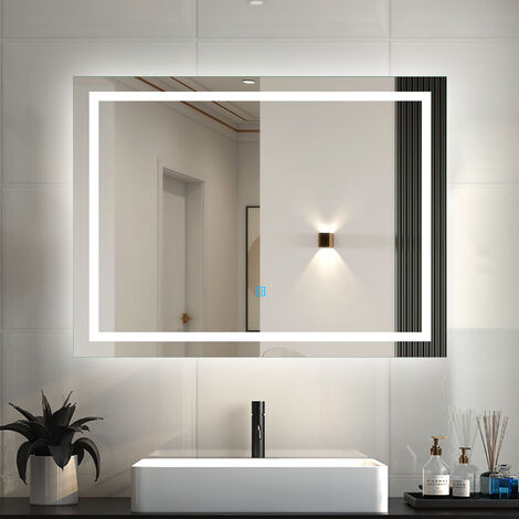 LED Spiegel Badspiegel mit Beleuchtung Badezimmerspiegel mit Beschlagfrei Kaltweiß 6000k Wandspiegel mit Touchschalter Horizontale und vertikale Installation 90x60cm