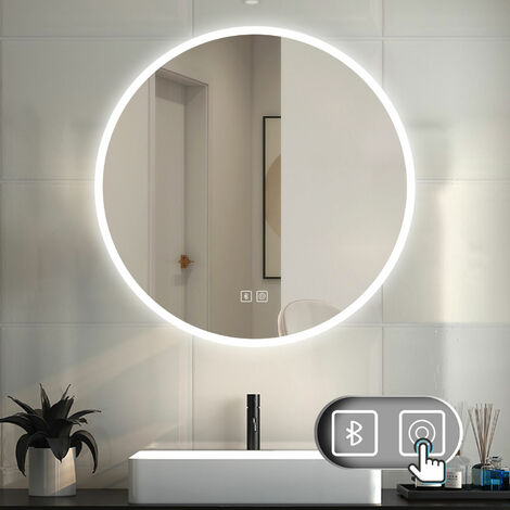 LED Spiegel Badspiegel mit Beleuchtung Badezimmer Spiegel Rund mit Beschlagfrei 3 Lichtfarbe dimmbar 3000k-6000k Wandspiegel mit Touchschalter 70x70cm + Bluetooth + Speicherfunktion