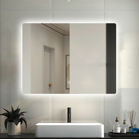 LED Spiegel mit Beleuchtung Badezimmerspiegel Kaltweiß Dimmbar Wandspiegel mit Touch- und Wandschalter Speicherfunktion 60x40cm