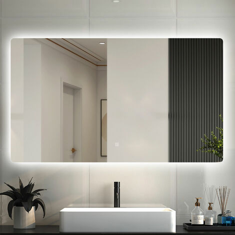 LED Spiegel mit Beleuchtung Badezimmerspiegel Kaltweiß Dimmbar Wandspiegel mit Touch- und Wandschalter Speicherfunktion 100x70cm