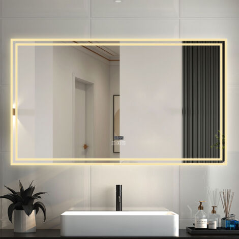 LED Badspiegel mit Uhr Bluetooth Warmweiß/Neutralweiß/Kaltweiß 3000-6000k Dimmbar Beschlagfrei Speicherfunktion Badezimmer Spiegel mit Beleuchtung CE IP44 120x70cm