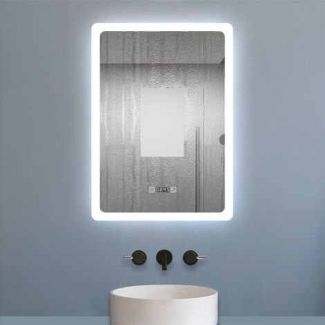 HY-RWML LED Badezimmerspiegel 50x70cm - 3 Lichtfarben, IP67, Touch-Schalter