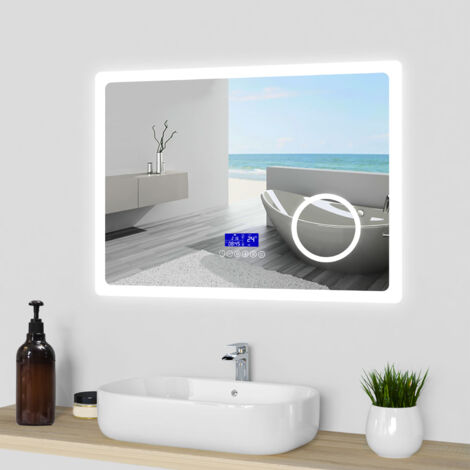 LED Badspiegel mit 3-fache Vergrößerung Beschlagfrei Badezimmer Spiegel mit Speicherfunktion Warm/Neutral/Kaltweiß Dimmbar CE IP44 80x60cm