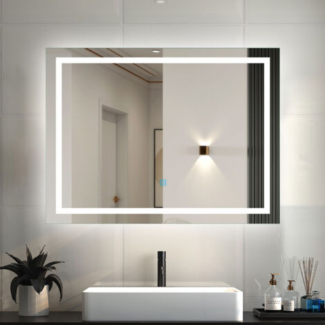 LED Badspiegel mit Beleuchtung Badezimmer Spiegel mit 3 Lichtfarbe Dimmbar Beschlagfrei Speicherfunktion 90x60cm