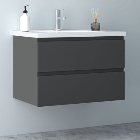 80 cm Badmöbel Set Unterschrank 2 Schubladen soft close Badezimmermöbel Selbstmontierter mit Weiß keramik waschtisch Unterschrank mit Anthrazit Matt