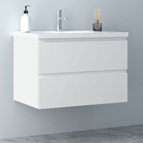 80 cm Badmöbel Set Unterschrank 2 Schubladen soft close Badezimmermöbel Selbstmontierter mit Weiß keramik waschtisch Unterschrank mit Weiß Matt